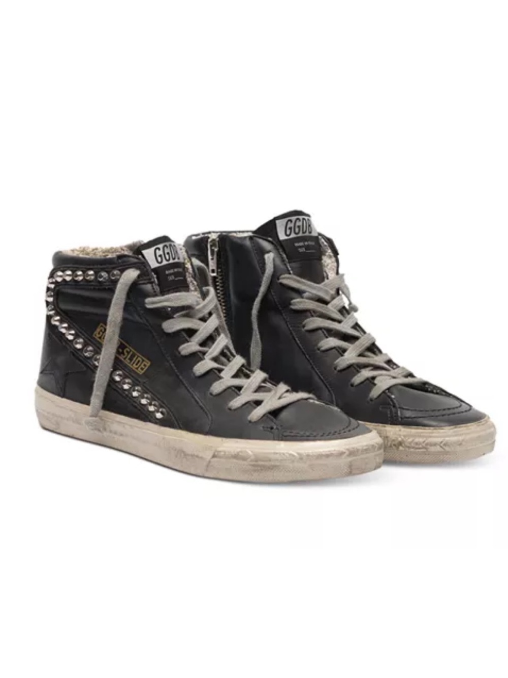 Golden Goose Black High-Top Sneakers with Silver Studs